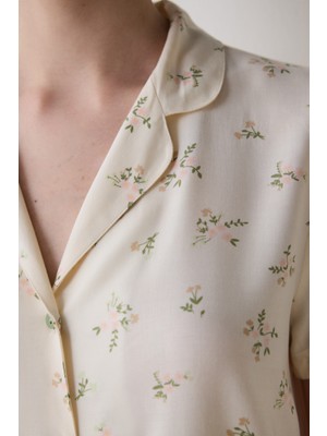 Penti Bloom Printed Gömlek Pantolon Ekru Pijama Takımı