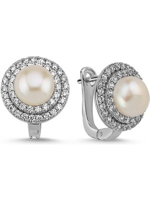 Birinci 14 Ayar Altın Doğal İnci Zirkon Taşlı Küpe