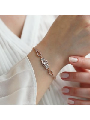 Necati Gün Starlight Diamond Baget Kesim Rose Gold Kaplama Gümüş Bileklik