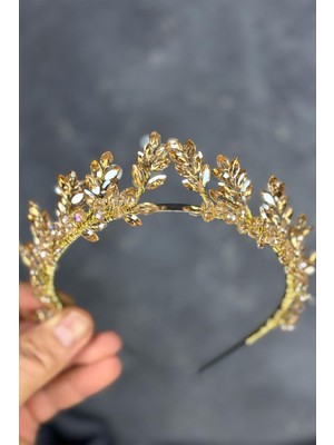 Bal Rengi Venüs Yaprak Tasarım Gelin Kına Tacı Saç Aksesuarı
