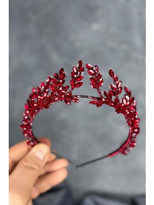 Kırmızı Venüs Yaprak Tasarım Gelin Kına Tacı Saç Aksesuarı