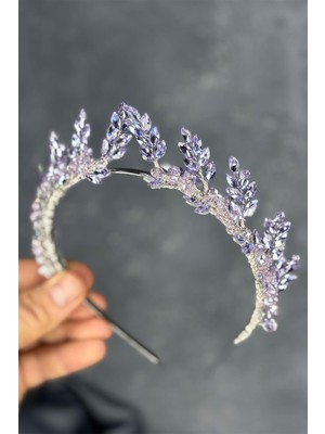 Lila Venüs Yaprak Tasarım Gelin Kına Tacı Saç Aksesuarı