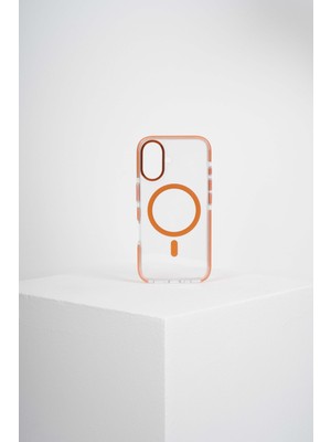 Watch of Royal Onyx Iphone 16 Turuncu Kılıf Magsafe Özellikli Şeffaf Sert Pc Embos Kılıf+Kamera Koruyucu
