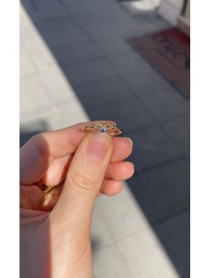 Onseva Kuyumculuk 14 Ayar Vintage Stil Taşlı Çiçek Prenses Tacı Minimal Yüzük