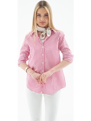 Oversize Çizgili Gömlek Pembe