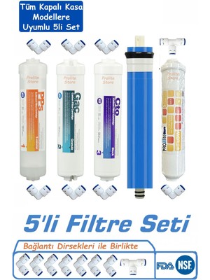 Aqua Bella Prolite Store Su Arıtma Filtresi Seti 5'li Aktif Karbon ve Membran Kapalı Kasa Cihazlara Uyumlu