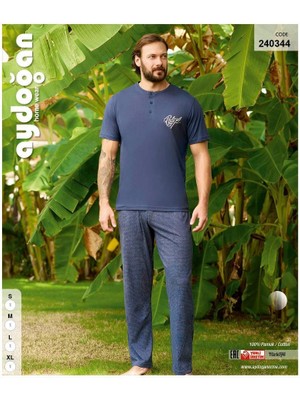 Aydoğan Erkek Mavi Pamuklu Penye Kısa Kollu Pijama Takımı 240344