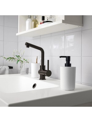 3 Parça Banyo Seti Ikea Plastik Sıvı Sabunluk, Fırçalık ve Katı Sabun Kabı Beyaz Renk