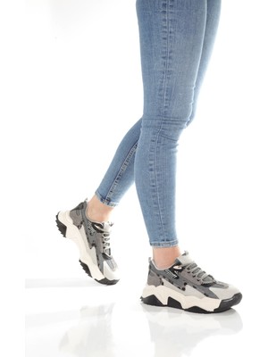Leo Gri Leopar Sneaker Günlük Kadın Spor Ayakkabı