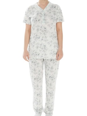 Bie's Kadın Desenli Bambu Pamuk Yazlık Kısa Kol Pijama Takımı-Geniş Kesim Anne Kalıp