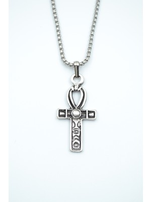 Ankh Anahtarı - Nil'in Anahtarı Gümüş Kaplama Örme Zincir Kolye