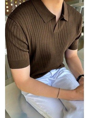 Lorens Çizgili Likralı Slim Fit Polo Yaka Örme Erkek Triko Tshirt