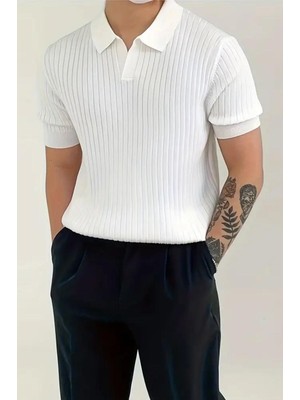 Lorens Çizgili Likralı Slim Fit Polo Yaka Örme Erkek Triko Tshirt