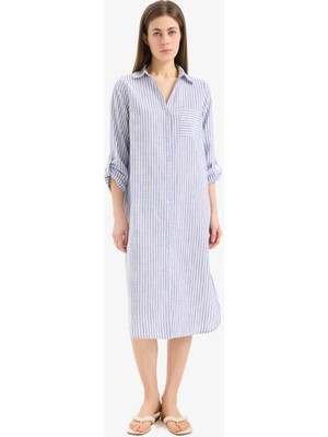 DeFacto Gömlek Yaka Çizgili Uzun Plaj Gömleği E6708AX25SP