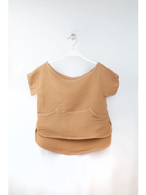 Bebek Müslin Kanguru Cepli Bisiklet Yaka Tişört BNL-0006_CML