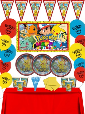 snowparty Pokemon Pikachu Afişli 32 Kişilik Doğum Günü Parti Malzemeleri Süsleri Seti