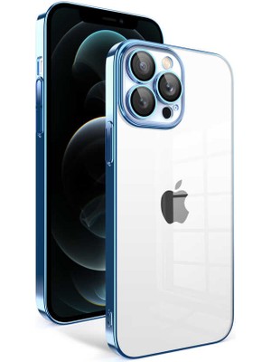 ZORE Apple iPhone 12 Pro Max Uyumlu Kamera Korumalı Renkli Çerçeveli Zore Garaj Kapak-Mavi AÇIK-8680436638446-T
