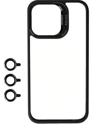 ZORE Apple iPhone 15 Pro Max Uyumlu Kamera Lens Korumalı Standlı Zore Klon Lensli KAPAK-SIYAH-8680436728697-TA9