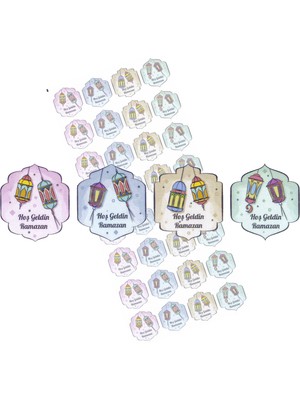 Hoş Geldin Ramazan Yazılı Sticker, Fener Temalı Hediye, Ambalaj Paketleme Etiketi, 3.5x3 Cm, 32 Adet