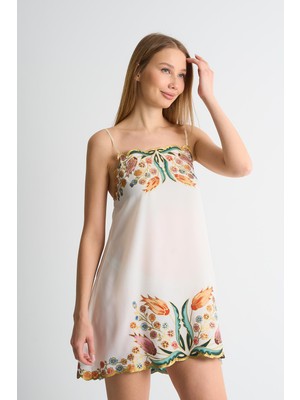 Alexander Gardi Kadın Desenli Gecelik Saten Kumaş Askılı Çiçekli Tasarım