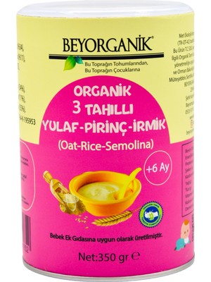 Beyorganik Organik 3 Tahıllı Yulaf Pirinç İrmik  250gr +6 Ay (PESTİSİT VE AFLATOKSİN ANALİZLİ)
