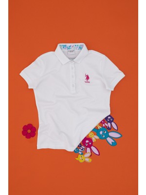 U.S. Polo Assn. Kız Çocuk Beyaz Polo Yaka Basic Tişört 50298183-VR013