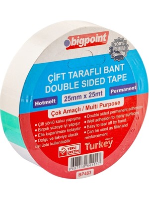 Bigpoint | Çift Taraflı Hotmelt Bant, 25 mm x 25 M, Tüm Yüzeyler Için Ideal