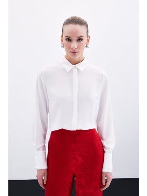 Boncuk Aksesuarlı Gömlek - Ekru