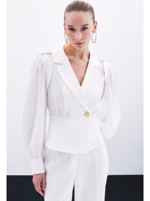 Kruvaze Kısa Ceket - Ekru