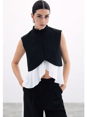 Kontrast Kısa Ceket - Siyah