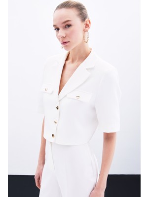 Kısa Kollu Ceket - Ekru