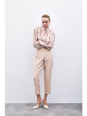 Yüksek Bel Pensli Pantolon - Bej