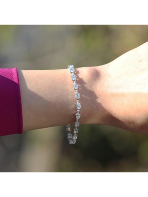 Necati Gün Sıra Taşlı Su Yolu Sky Diamond Gümüş Bileklik