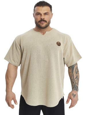 Oversize Latte T-Shirt V Detay Rag Top Bgsm 3369