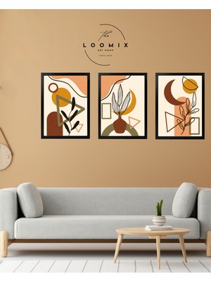 Loomix Ahşap Çerçeveli 3 Lü Soyut Tablo Home Ev Dekor 13x18