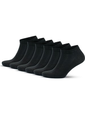 Gowith 6'lı Premium Penye Pamuklu Siyah Desensiz Spor Erkek Kadın Patik Sneaker Çorap 3009