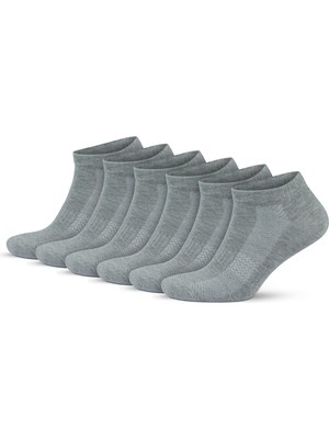 Gowith 6'lı Premium Penye Pamuklu Gri Desensiz Spor Erkek Kadın Patik Sneaker Çorap 3009