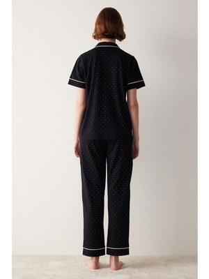 Penti White Dotted Gömlek Pantolon Siyah Pijama Takımı