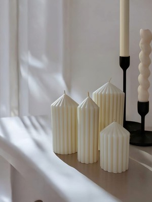Aurelia Candle 4'lü Çizgili Silindir Mum Seti