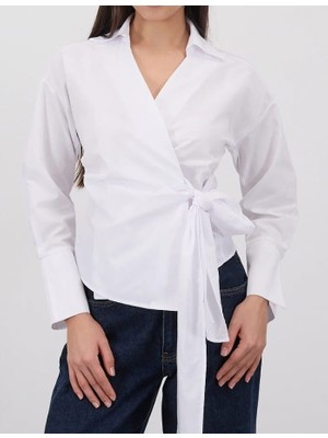 Kruvaze Yaka  Yandan Bağlamalı Kadın Gömlek
