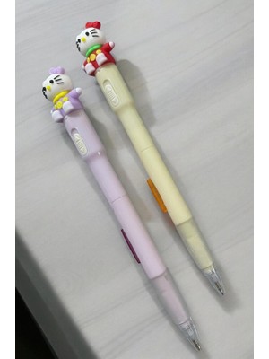 2 Adet Kedi Başlıklı Model Uçlu Versatil Kalem Seti Yandan Basmalı 0,7 Uçlu Kalem Seti Işıklı