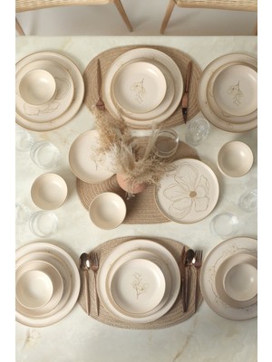 Keramika Taupe Bloom Nordıc Yemek Takımı 24 Parça 6 Kişilik 22519-20-28-29