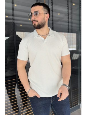 Erkek Polo Yaka Çizgi Desenli Likralı Tişört P-00015044