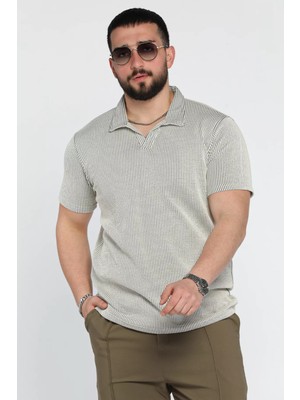Erkek Polo Yaka Çizgi Desenli Likralı Tişört P-00015044