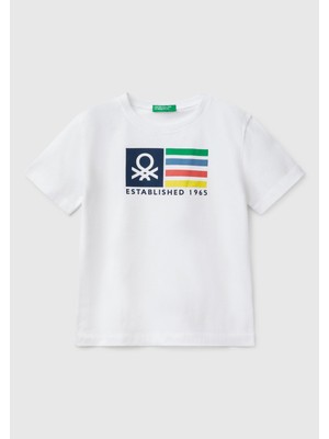United Colors Of Benetton Erkek Çocuk Beyaz Benetton Logo Baskılı T-Shirt