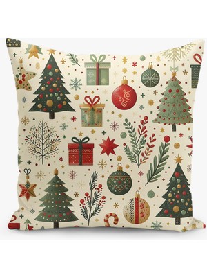 Filamente Çift Taraflı Yılbaşı Cristmas Desenli Dijital Baskı Kırlent Kılıfı