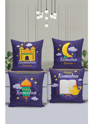 Filamente 4'lü Kırlent Kılıf Seti Ramazan - Ramadan Desenli Çift Taraflı Dijital Baskılı