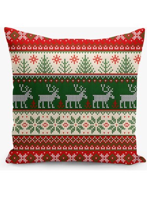 Filamente Çift Taraflı Yılbaşı Cristmas Desenli Dijital Baskı Kırlent Kılıfı