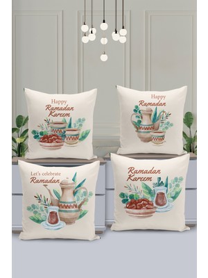 Filamente 4'lü Kırlent Kılıf Seti Ramazan - Ramadan Desenli Çift Taraflı Dijital Baskılı