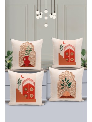 Filamente 4'lü Kırlent Kılıf Seti Ramazan - Ramadan Desenli Çift Taraflı Dijital Baskılı